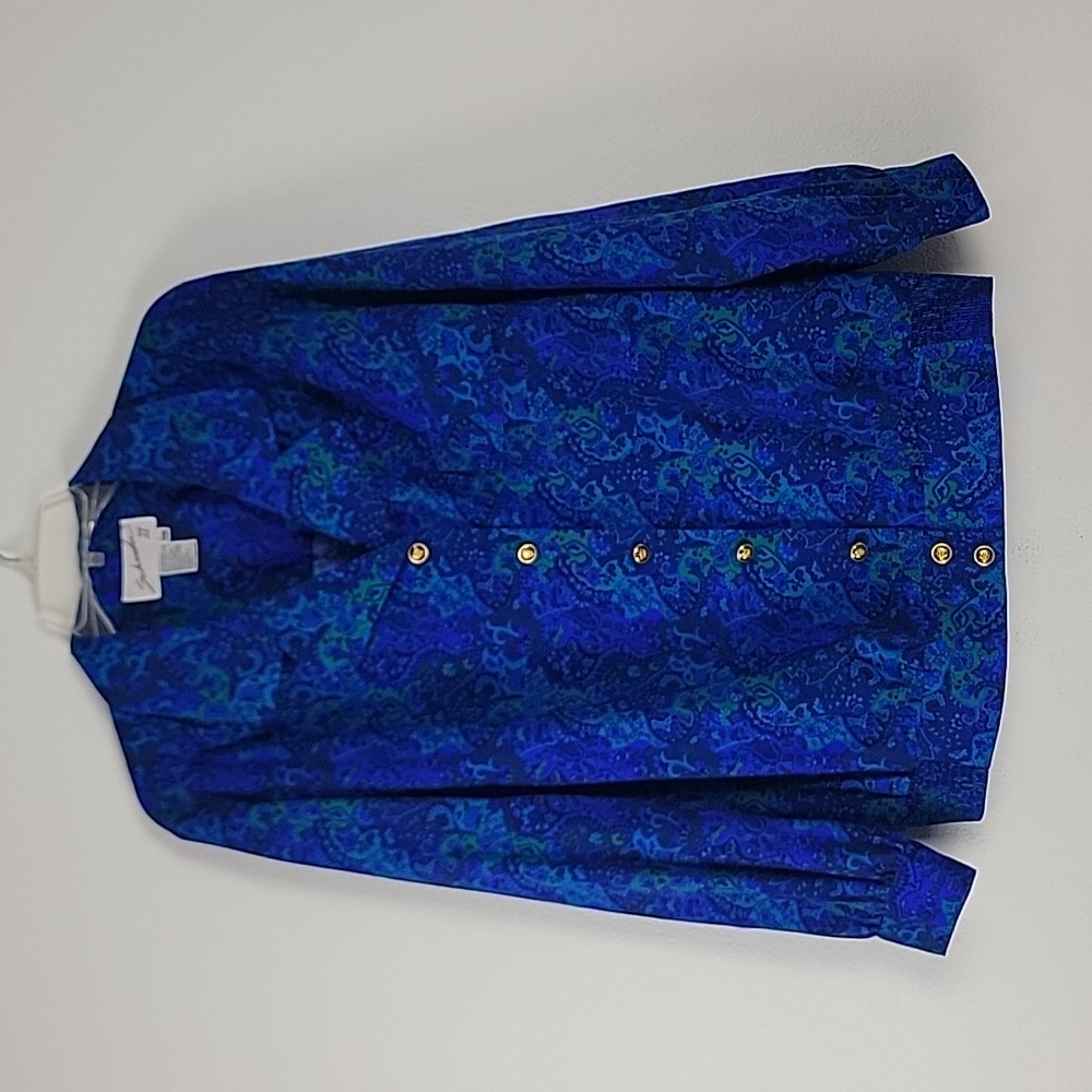 Vintage Schrader Skirt Suit Blue, Purple & Green Floral Blouse & Midi Skirt 14W